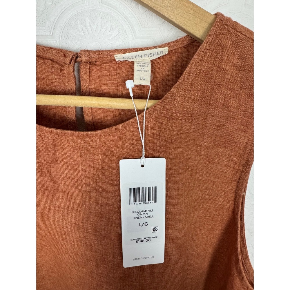 Eileen Fisher Organic Linen Shell Top Round Neck Keyhole Back Terracotta Large - Picture 6 of 8